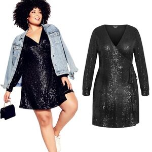 City Chic Party Glow Sequin Wrap Dress Black M 18 2X